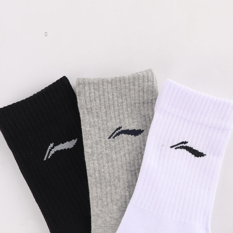 Li Ning Crew Socks Unisex Black White Gray