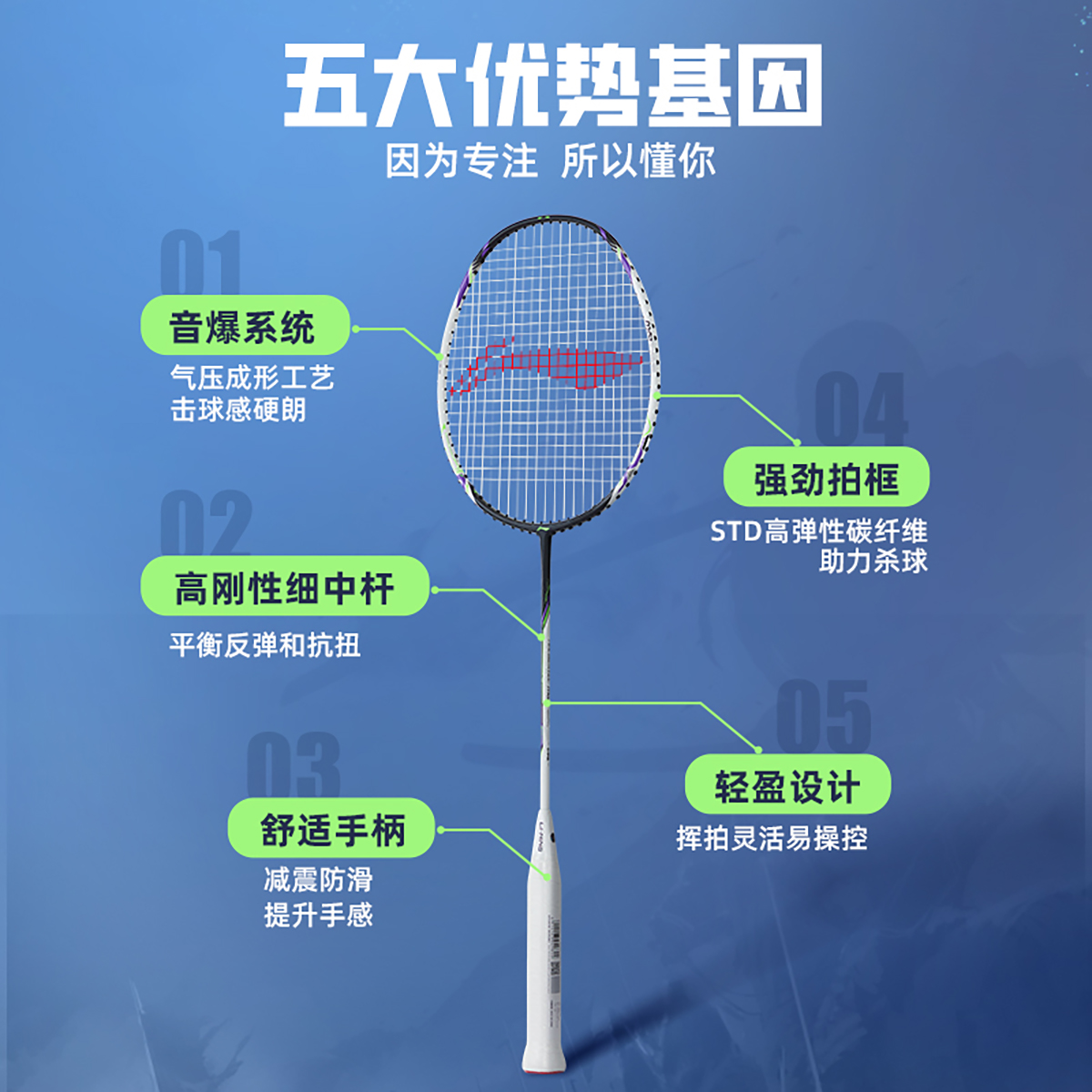 LiNing Halberd Pony Da AYPU073 4 Full Carbon Badminton Rackets Speed Type Enhanced Swing Speed Entry level 675mm Unisex