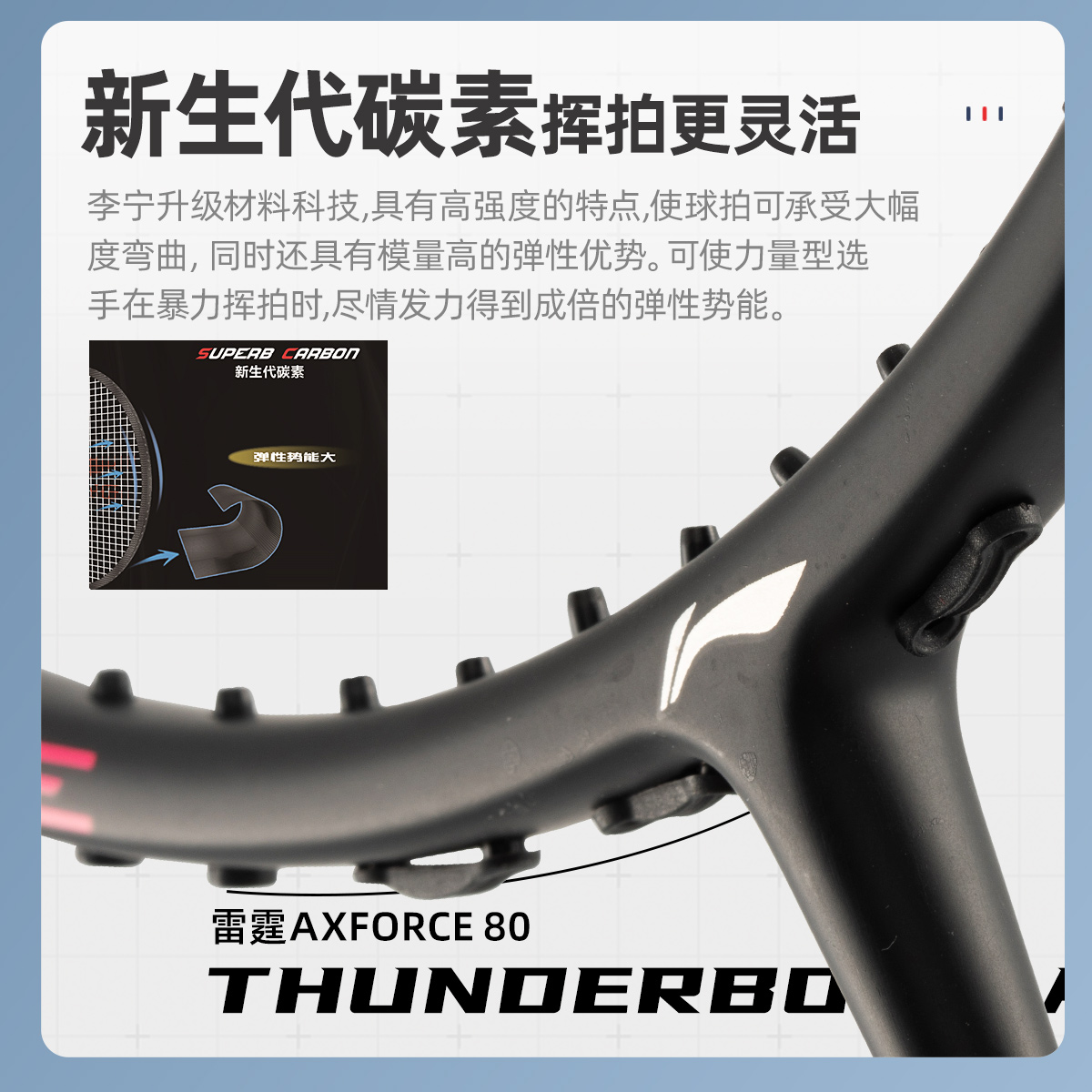 Li Ning Thunder 80 Badminton Rackets Offensive Type Heavy Head, Stiff Shaft Professional 675mm Unisex 3U/G5 4U/G5