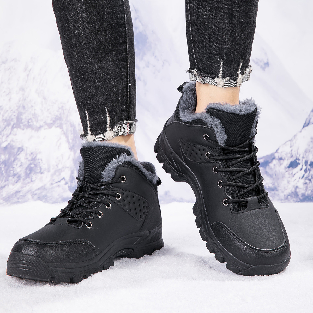 Medd Thickened And Fleece Lined Thermal Insulated Shoes, Hiking Outdoor Comfortable Athleisure Low top