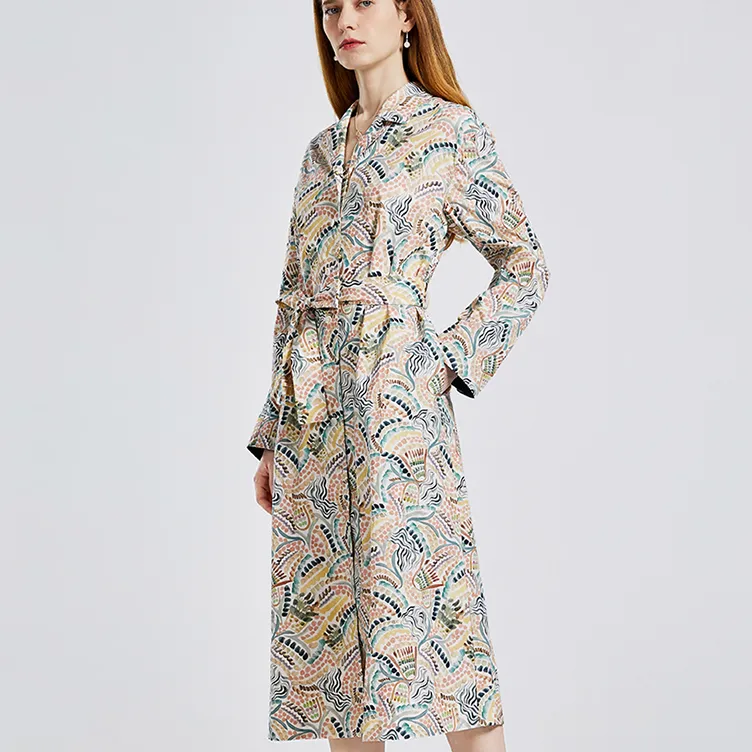 NINE WEST Long Sleeved Dress Women's White Base Coffee Floral