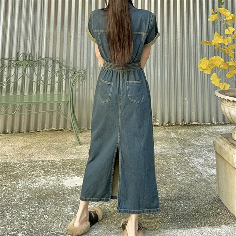 MADALLO Short Sleeved Dress Women's Vintage Blue
