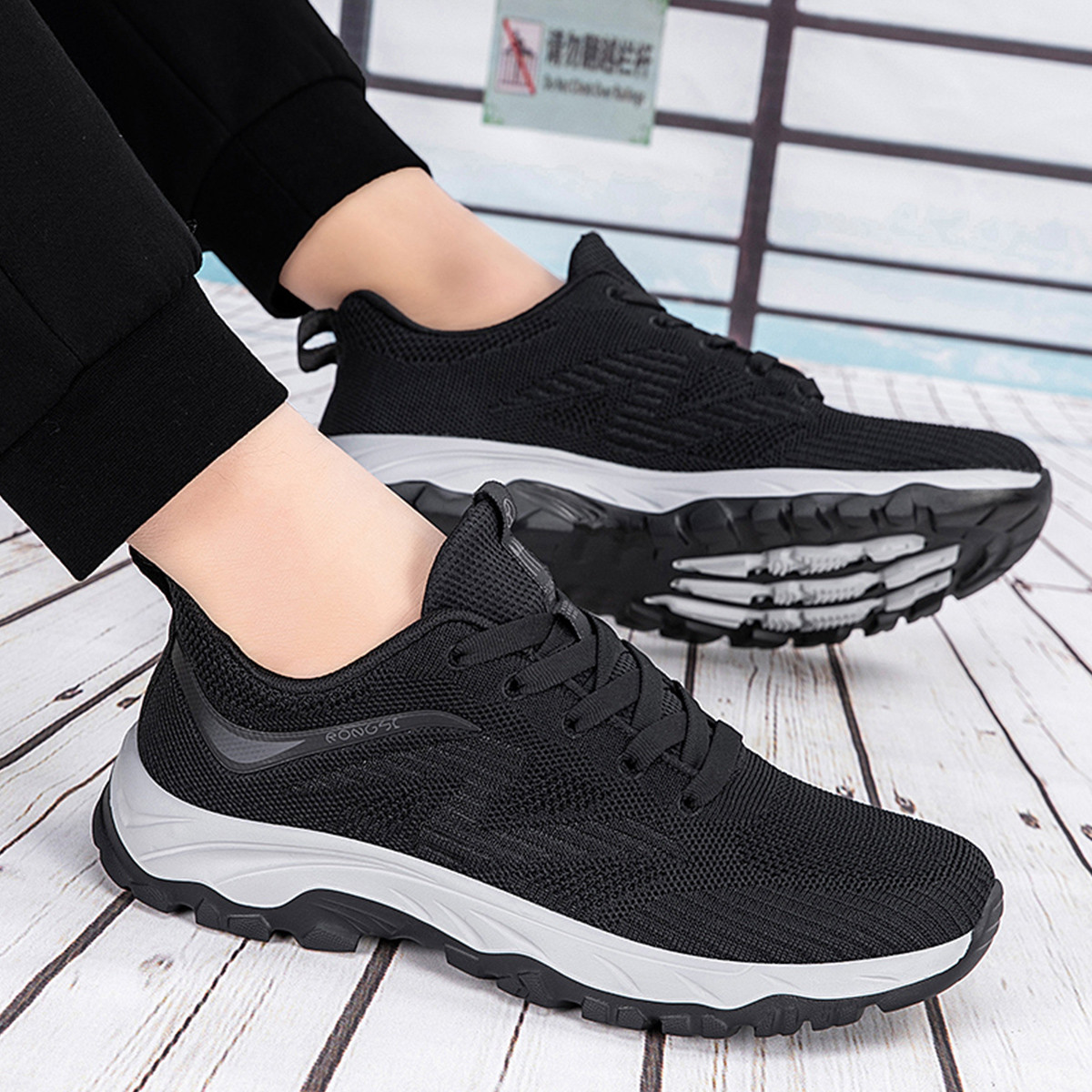 RONGSHI Fabric Slip Resistant, Breathable, Lightweight Low top Casual Shoes Men’s