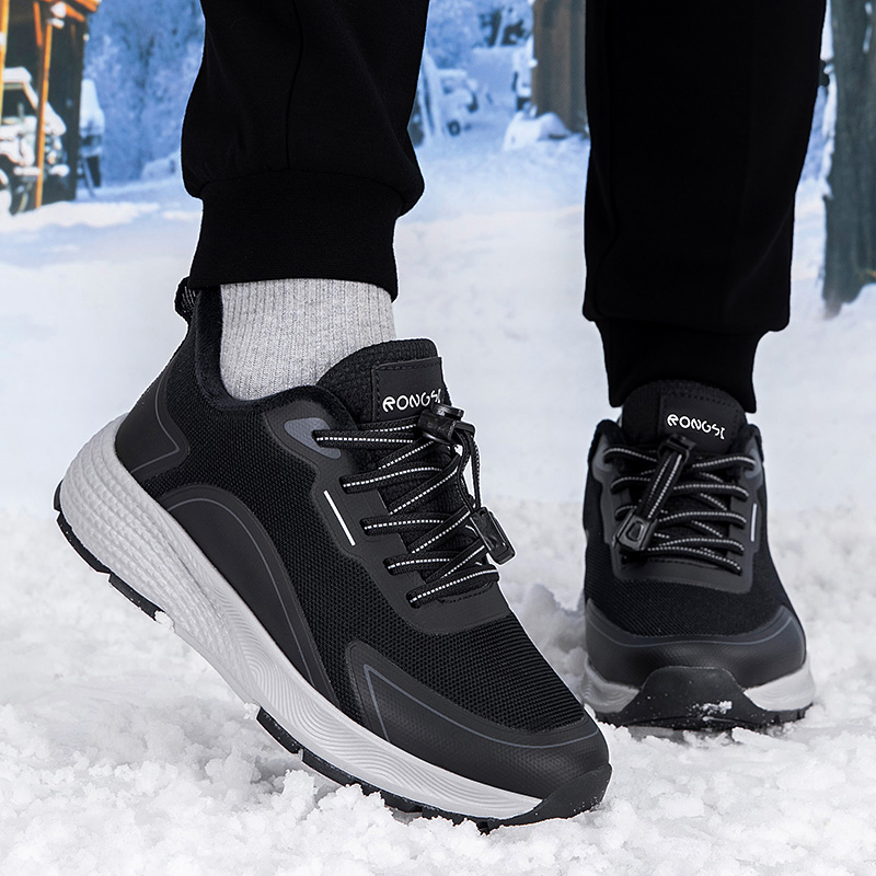 RONGSHI Winter Soft Sole Sports Fleece Lined Middle Aged And Elderly Comfortable Outdoor Walking Shoes