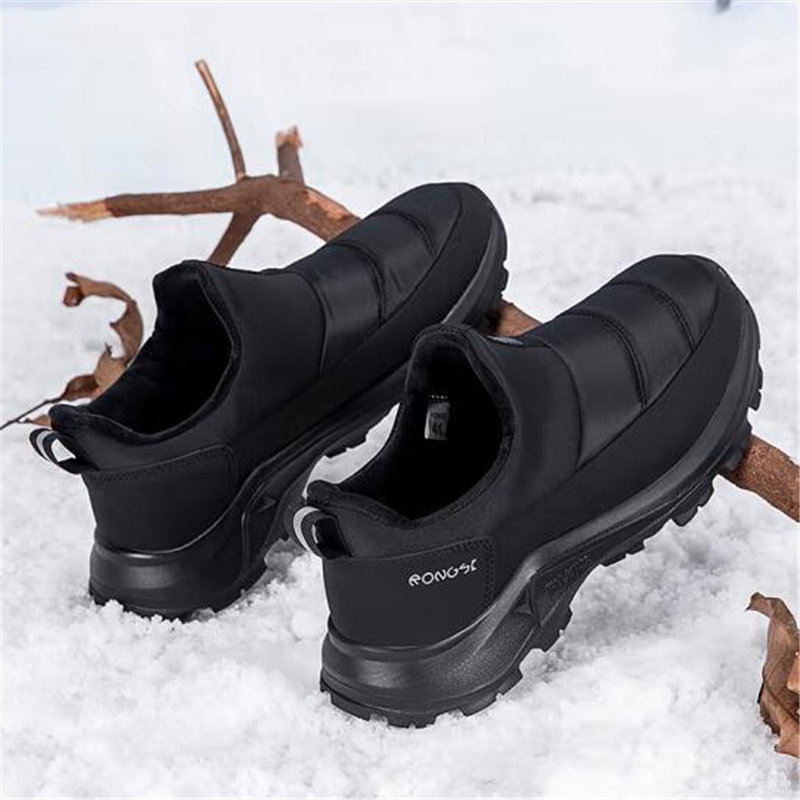 RONGSHI Winter Fleece Lined Comfortable Walking Elderly Slip on Shoes Fabric