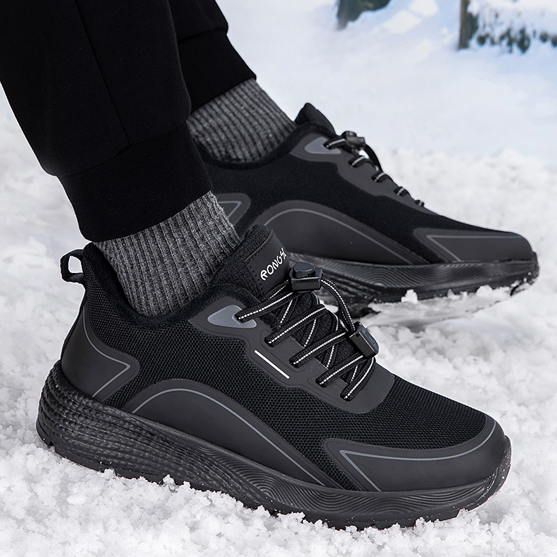 RONGSHI Winter Soft Sole Sports Fleece Lined Middle Aged And Elderly Comfortable Outdoor Walking Shoes