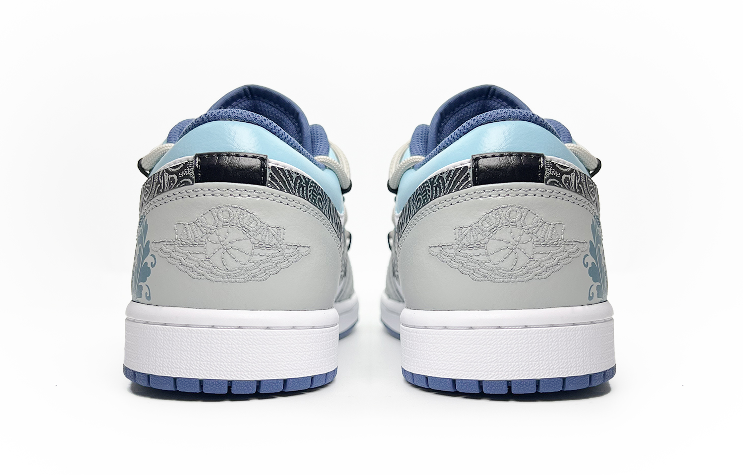 Jordan Air Jordan 1 Floral Starry Slip Resistant Abrasion Resistant Low top Vintage Basketball Shoes Men’s Gray Blue