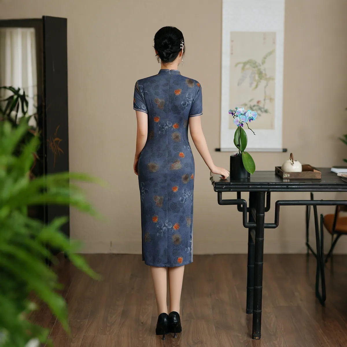 ENEESSI Spring Summer Cheongsam Women's Dark Purple