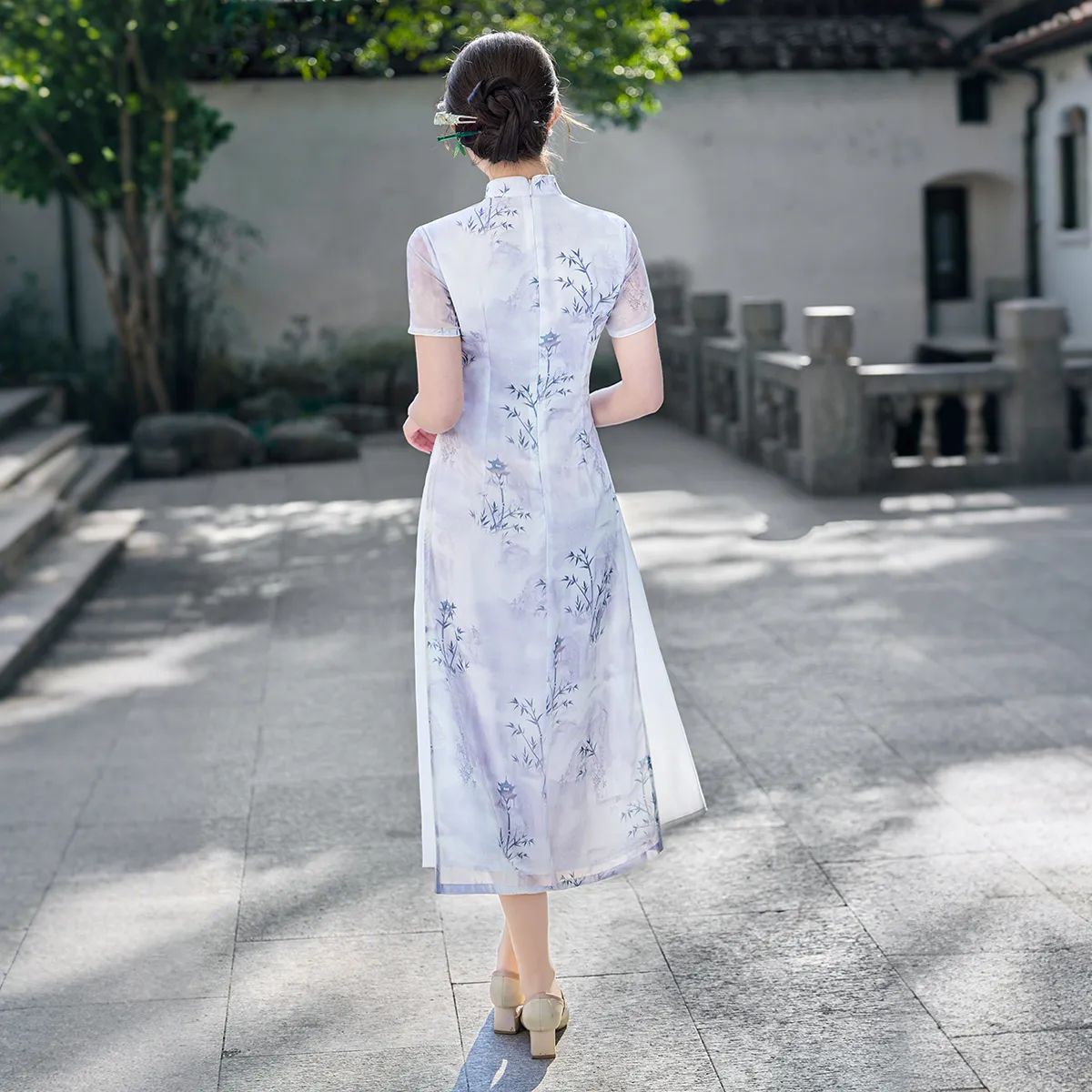 ENEESSI Spring Summer Release Cheongsam Women's Light Purple Light Blue