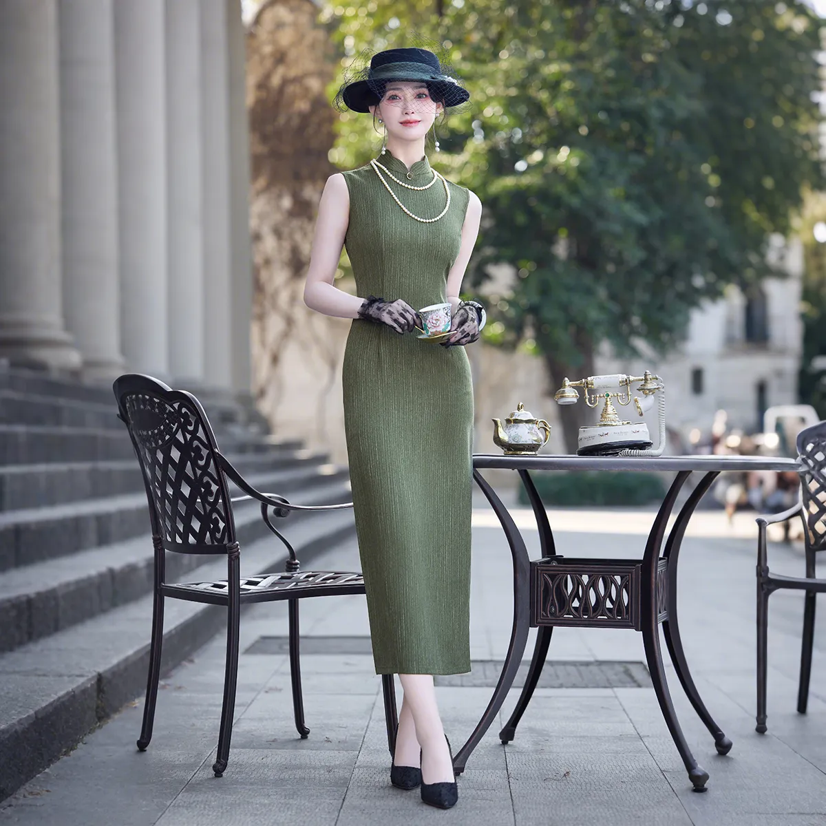 ENEESSI Spring Summer Release Cheongsam Women's Pickle Green Black Apricot
