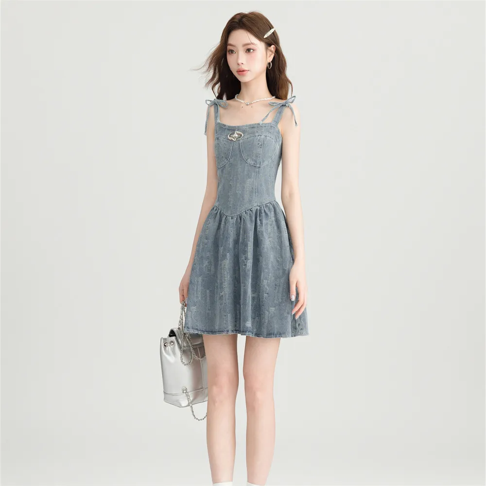 JECCI FIVE Slip Dress Women's Light Blue, Adjustable Shoulder Strap Side Pull