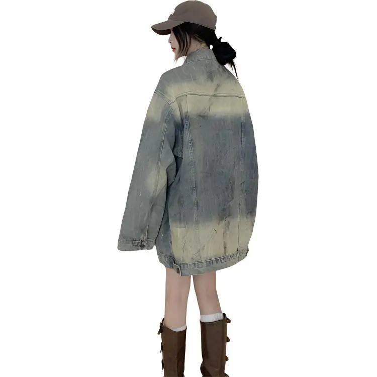 PLANE DRIFT Denim Jacket Women's Distressed Dirty