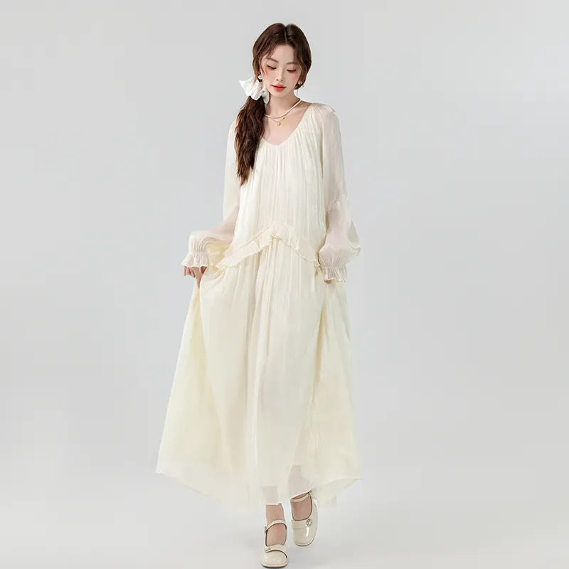 TUSHIFEI Long Sleeved Dress Women's Image Color+Bowknot Hair Tie Comes With