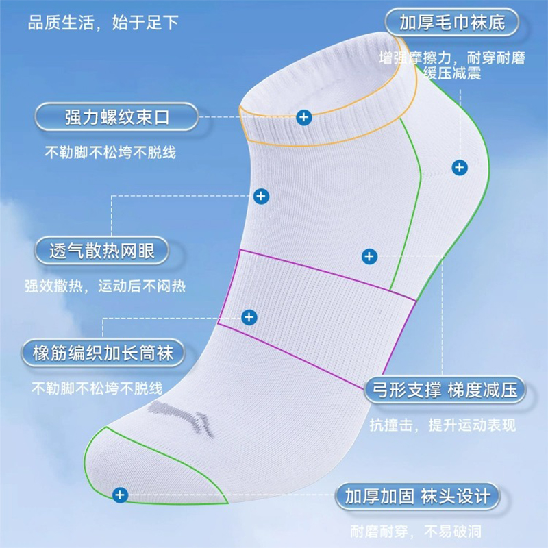 Li Ning Ankle Socks Unisex 6 Pack