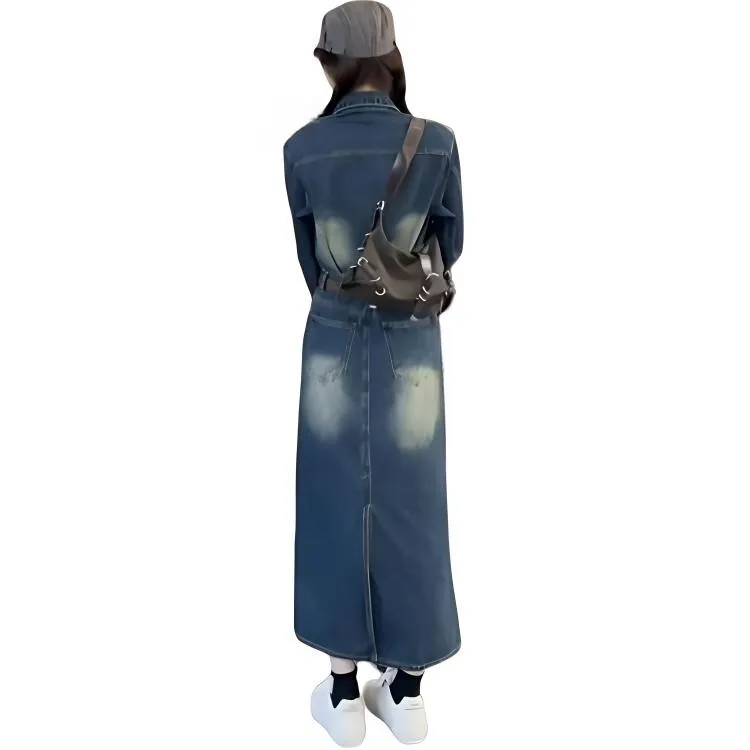 XIAOJUCHUANLI Long Sleeved Dresses Women's Vintage Blue