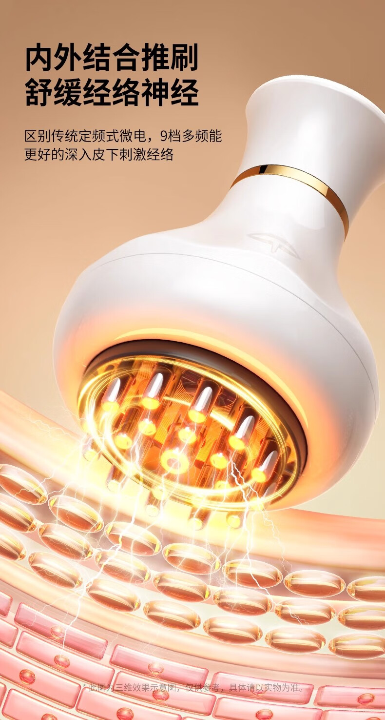 【香港直邮】 奥克斯 电动经络刷 珍珠白 标准款 9档模式+红光热敷+燃脂脉冲 刮痧拔罐艾灸一体 全身疏通按摩仪