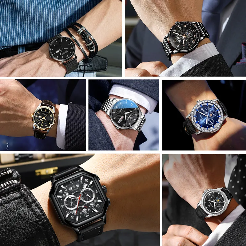 POEDAGAR Кварцевый механизм ремешок из нержавеющей стали мужские часы белый циферблат