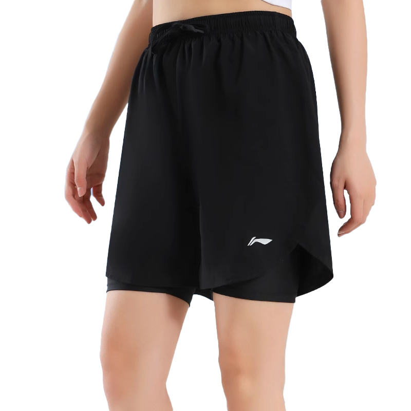 Li Ning Sports Shorts Women’s Classic Black Women’s Fit Thin Mock Two Piece