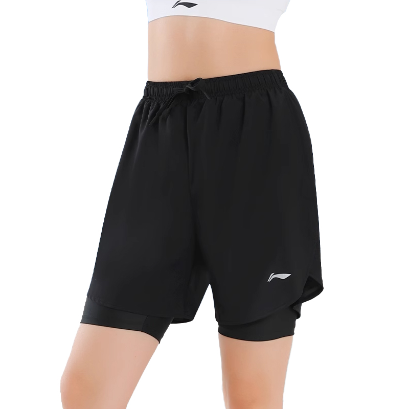Li Ning Sports Shorts Women’s Classic Black Women’s Fit Thin Mock Two Piece