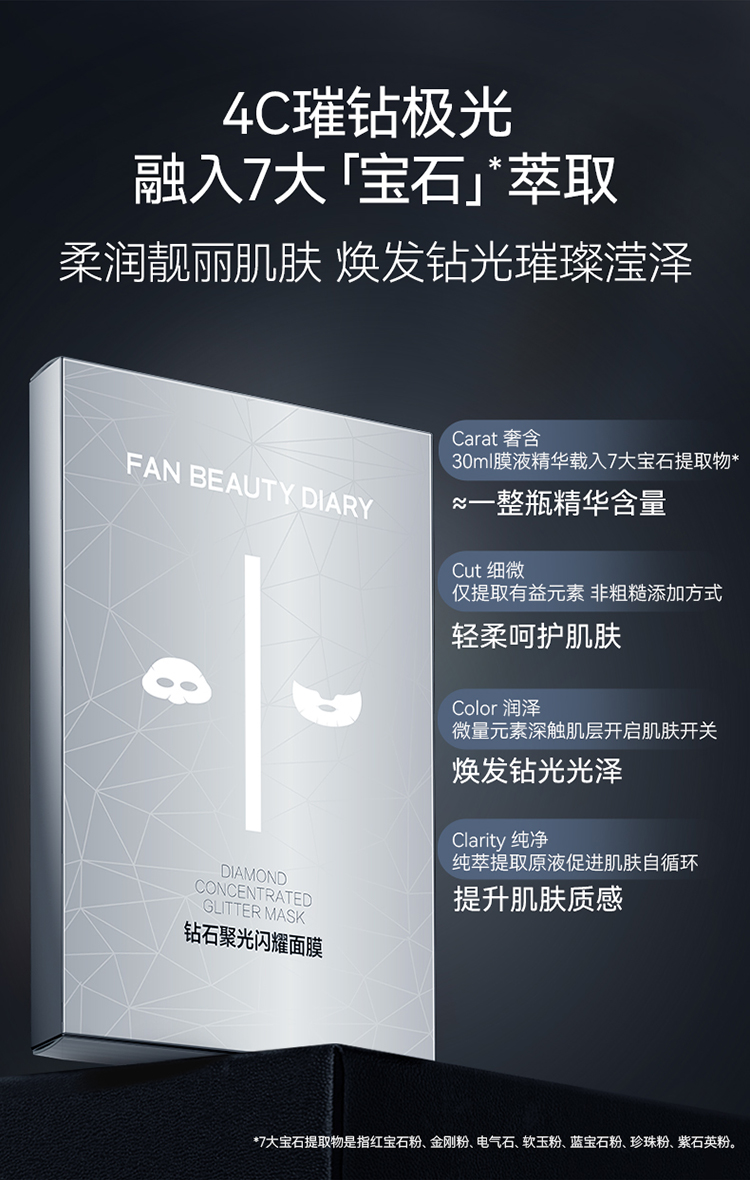 【香港直邮】 FanBeauty 钻石聚光闪耀面膜 15片装 无外盒 舒缓保湿修护 聚光透亮 多种肤质适用