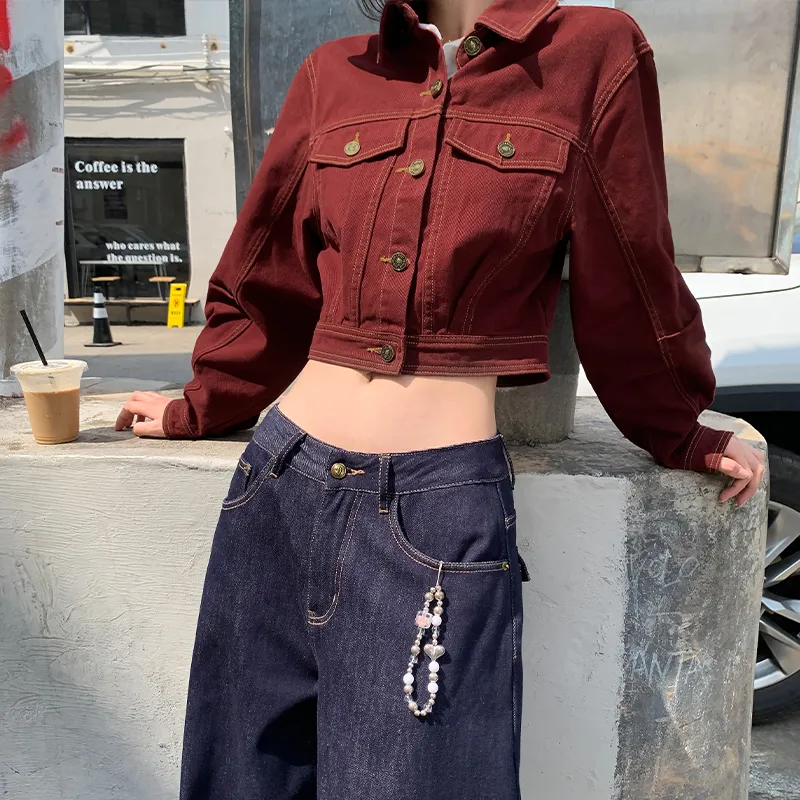 Rose Denim Jackets Women's Red