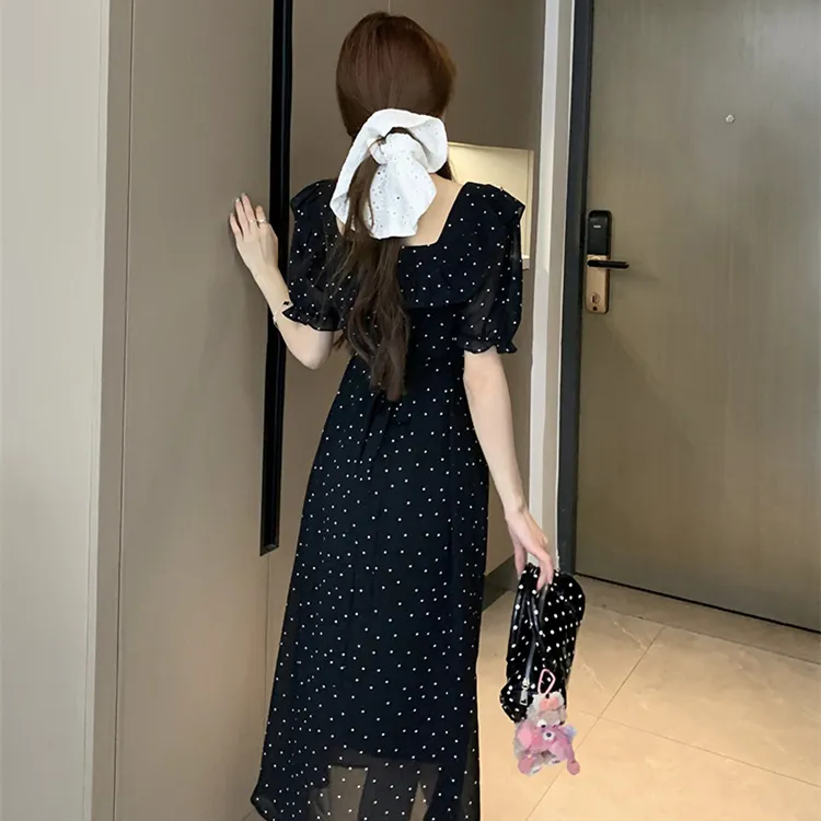 Si Bei'er Short Sleeved Dress Women's Black Polka Dot
