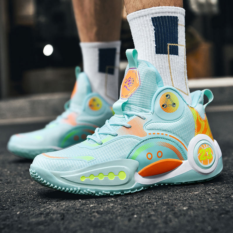 BIANSULONG Cushioning Slip Resistant Abrasion Resistant Low top Basketball Shoes Unisex Aqua