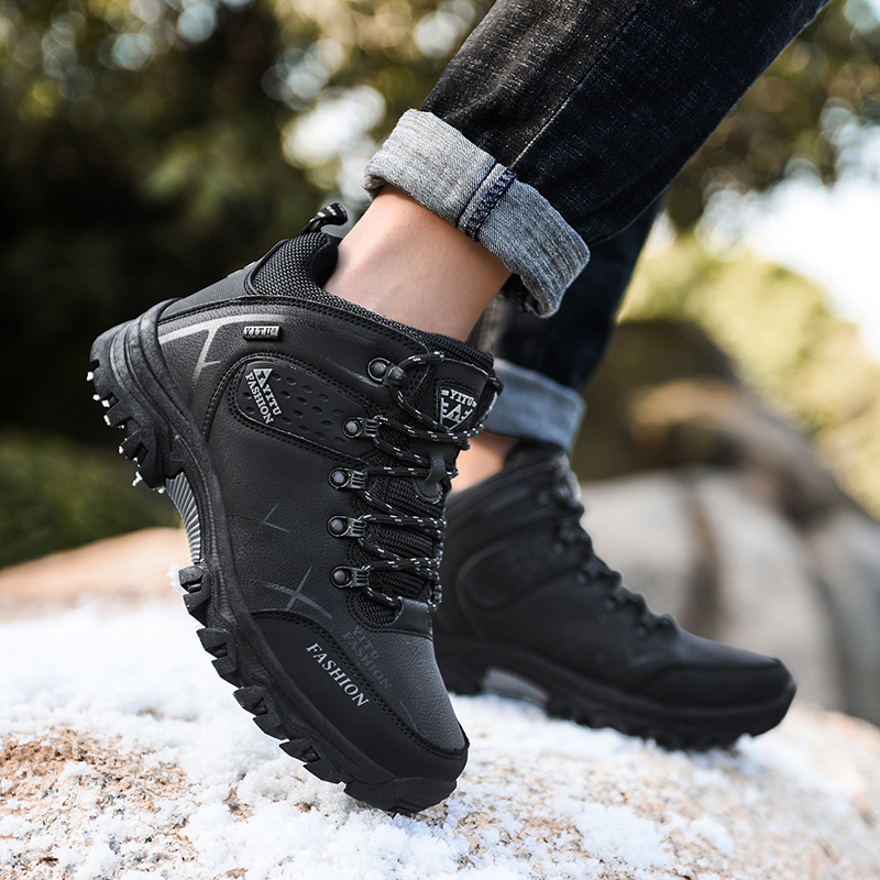 BIANSULONG Cushioning, Non Slip, And Waterproof High top Mountaineering Shoes Men’s Black