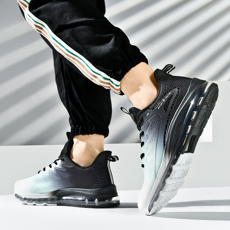 BIANSULONG Cushioning Slip Resistant Abrasion Resistant Low top Air Cushion Casual Running Shoes Men’s White Black
