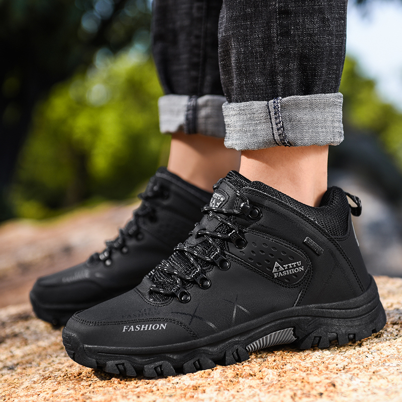 BIANSULONG Cushioning, Non Slip, And Waterproof High top Mountaineering Shoes Men’s Black