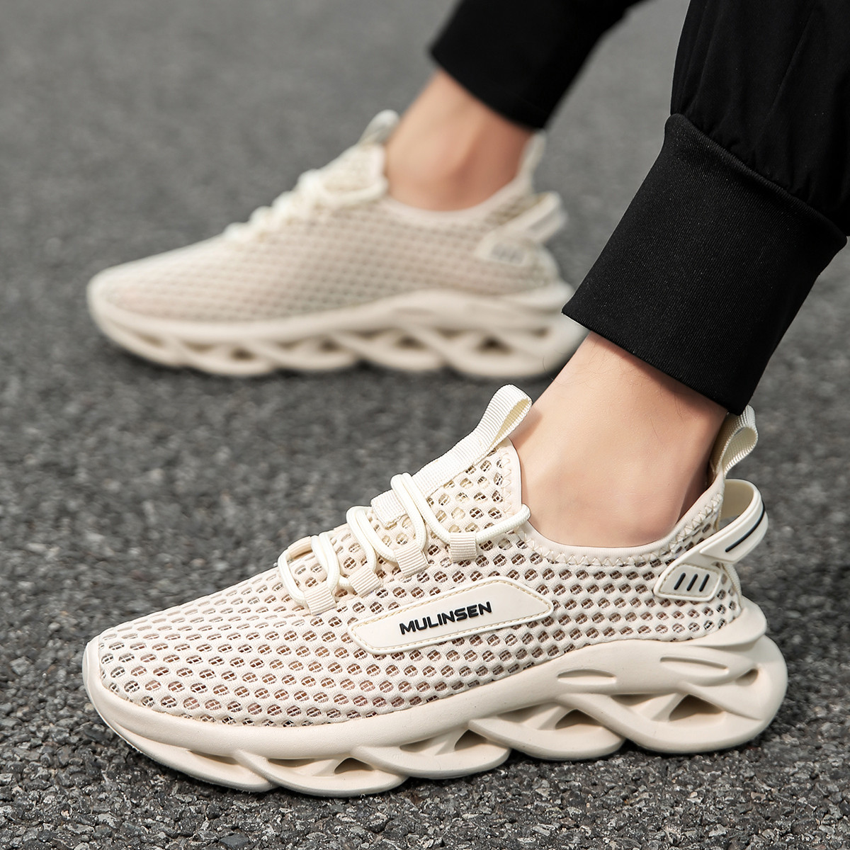 Mulinsen Fashion Trend Fabric Low top Running Shoes Men’s Apricot