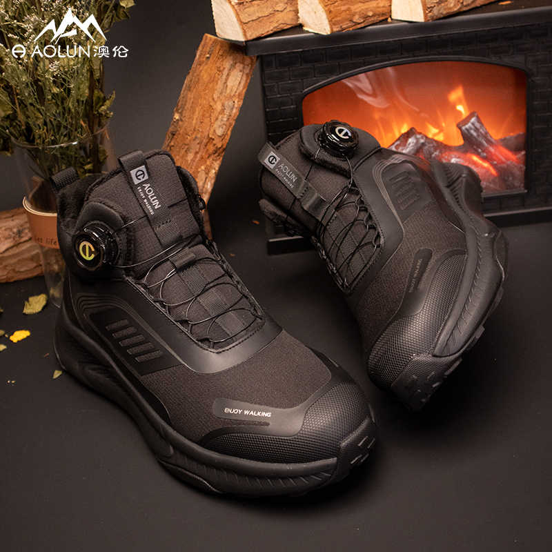 AOLUN Soft And Comfortable Knob Fleece Lined Mid top Mountaineering & Hiking Shoes Men’s Black
