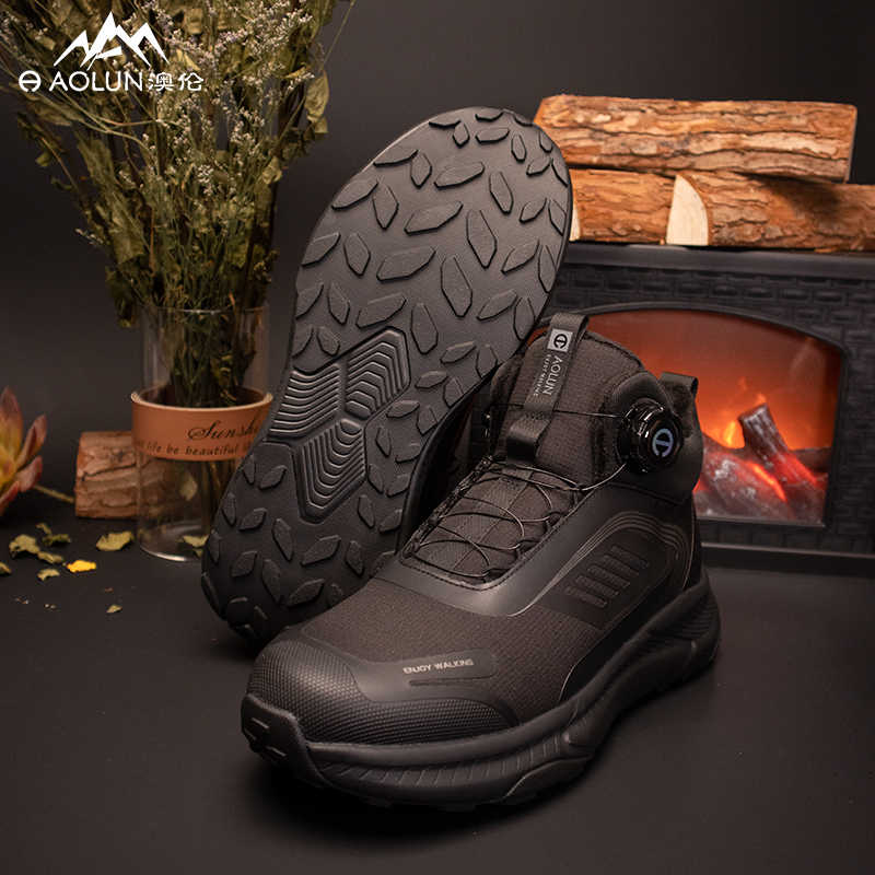 AOLUN Soft And Comfortable Knob Fleece Lined Mid top Mountaineering & Hiking Shoes Men’s Black