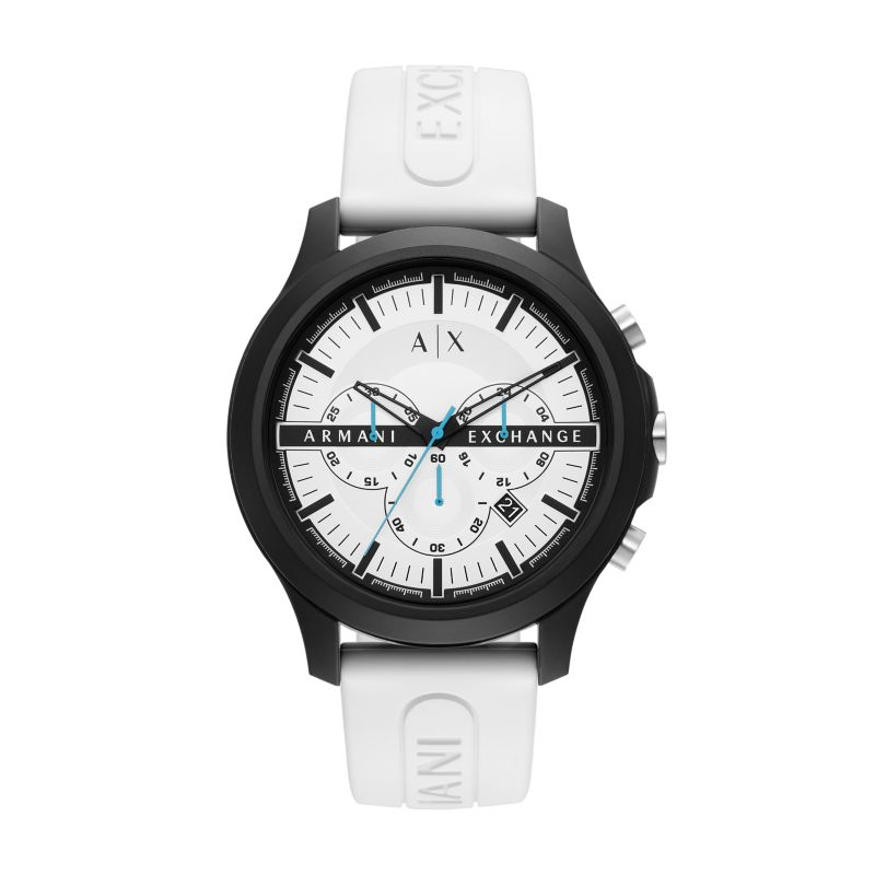 ARMANI EXCHANGEAE Wrist Watches Quartz Movement Silicone Strap 46mm White Dial Men's Watches