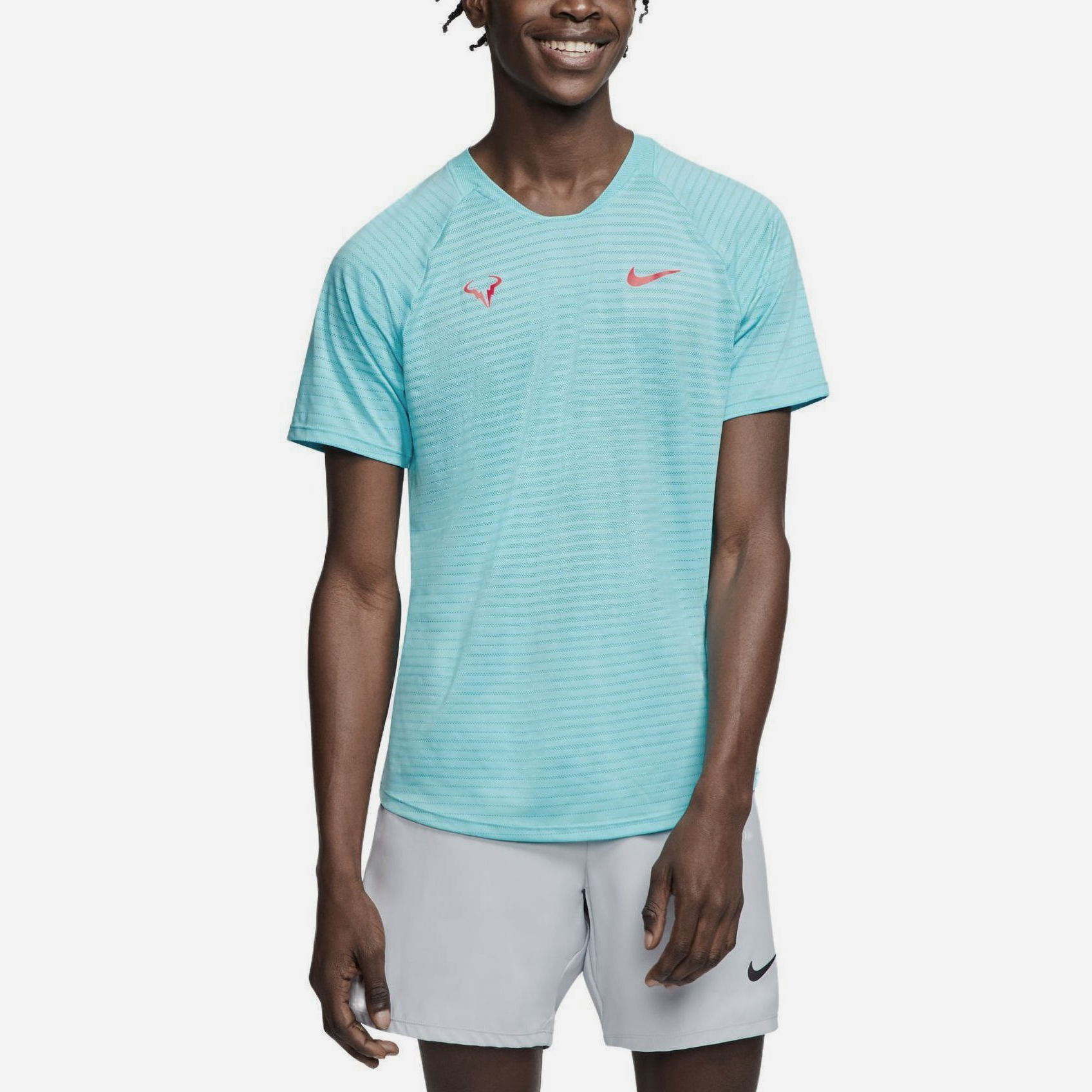 Nike Tennis Tops Men’s Polar Blue/Laser Red Crew Neck Moderate