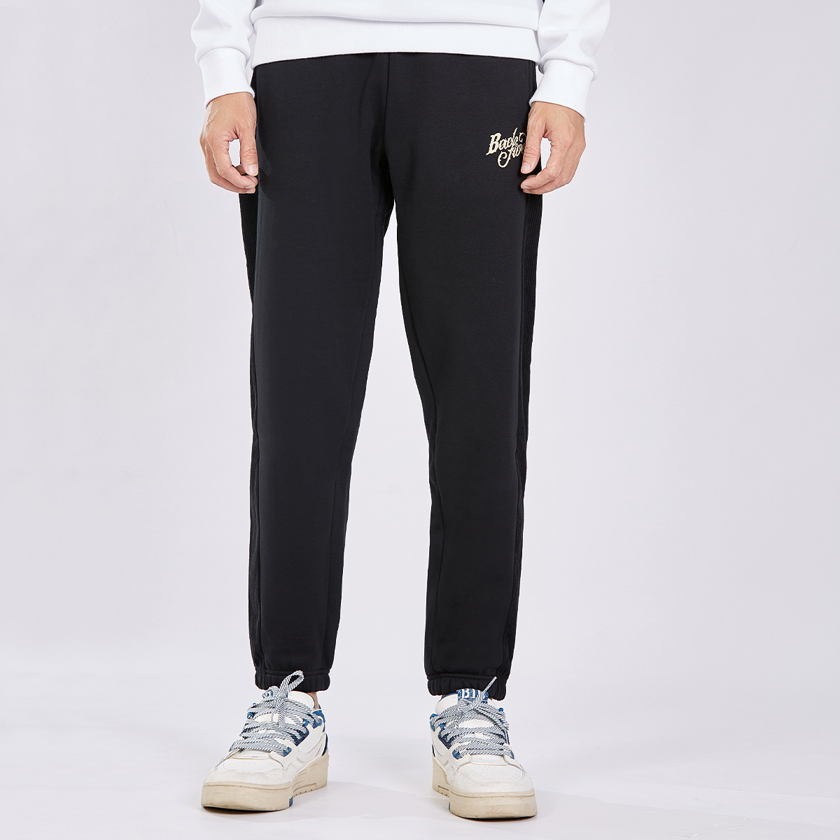 Li Ning Badfive Fleece Lined Thermal Corduroy Pants Knitted Sweatpants Men’s Black