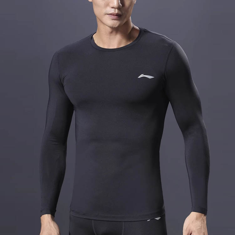 Li Ning Logo Print Fleece Lined Thermal Slim Fit Workout Clothing Men’s Black