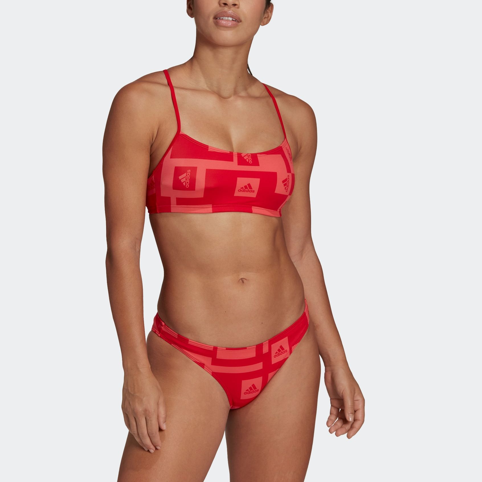 Adidas LOGO GRAPHIC BIKINI Two Piece Swimsuit Women’s Swirl Neon Red/Bright Red