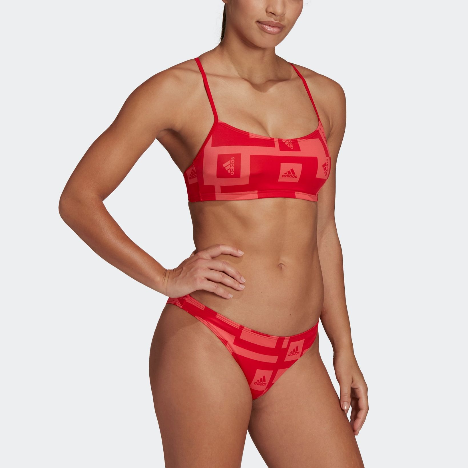 Adidas LOGO GRAPHIC BIKINI Two Piece Swimsuit Women’s Swirl Neon Red/Bright Red