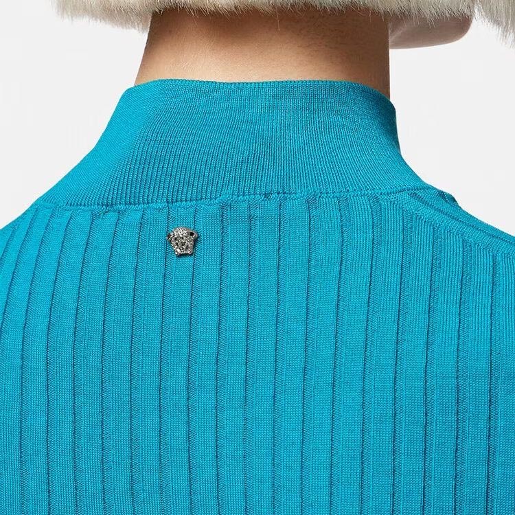 Женская футболка Versace/ Ribbed Knit T-Shirt FW23 T (голубая) — фото 5