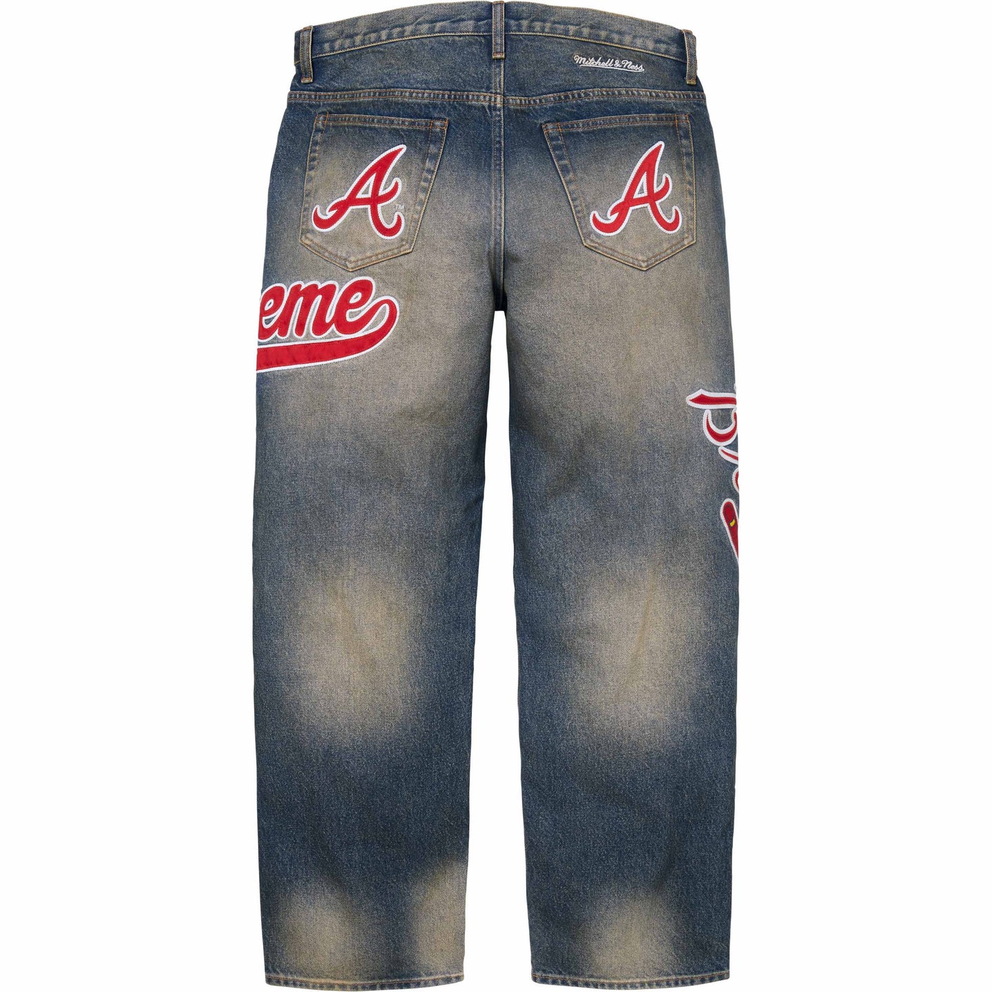 Джинсы Supreme × Mitchell & Ness SS26 Week13 Atlanta Braves Loose Fit Jean (синие) — фото 2