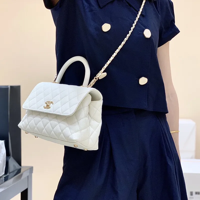 CHANEL Coco Handle Cow Leather Handbag, Shoulder Bag, Crossbody Bag Trumpets Women's White