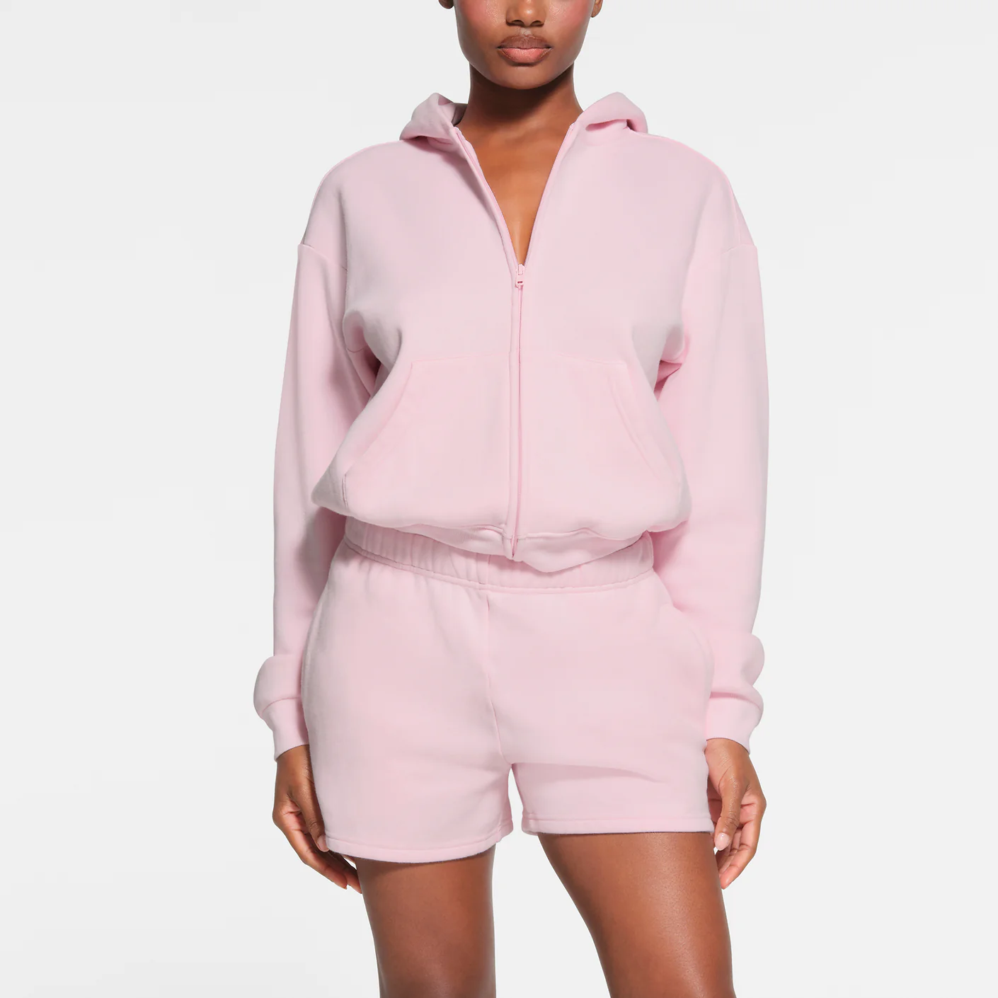 SKIMS SS24 COTTON FLEECE CLASSIC ZIP UP HOODIE CHERRY BLOSSOM