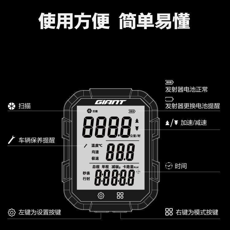 GIANT Bicycle Speedometers & Accessories Wireless Size Chart Black