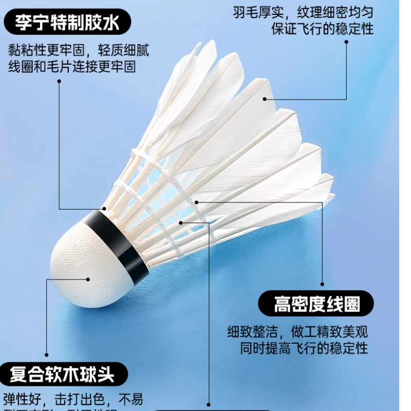 Li Ning D3S Duck Feather Shuttlecock 12 Pack Water Duck Feather Shuttlecocks
