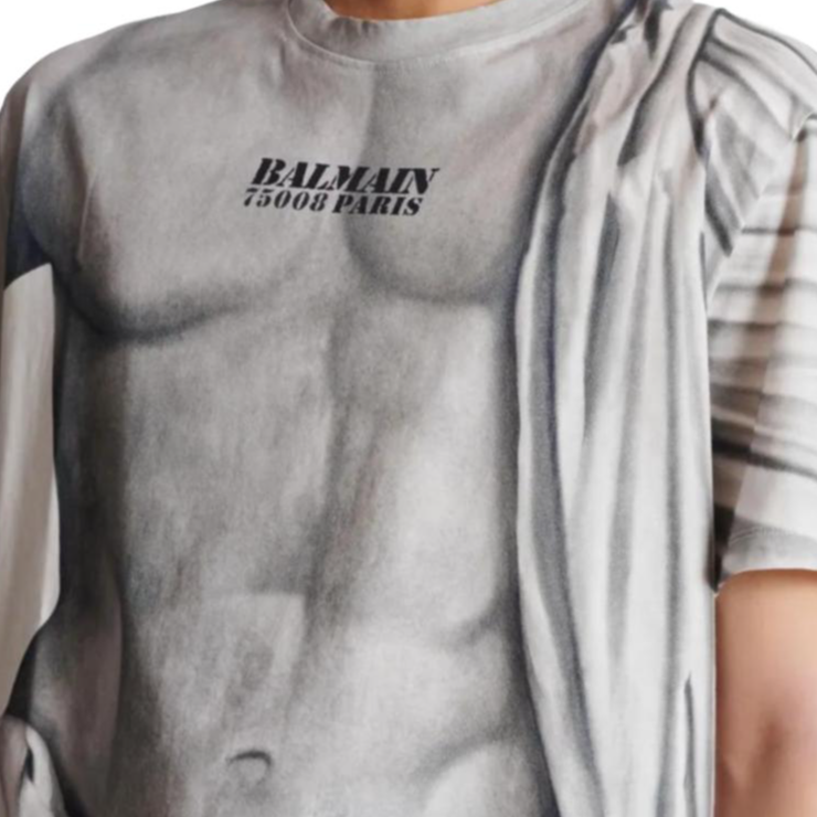 Мужская футболка BALMAIN Logo (светло-серая) — фото 7