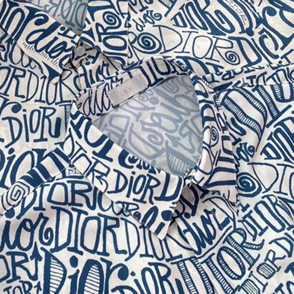 Мужская рубашка Dior x shawn Logo (синяя) — фото 5