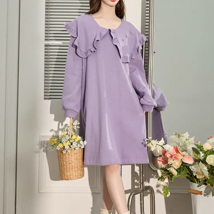 Tonlion Long Sleeved Dress Women's Vintage Purple