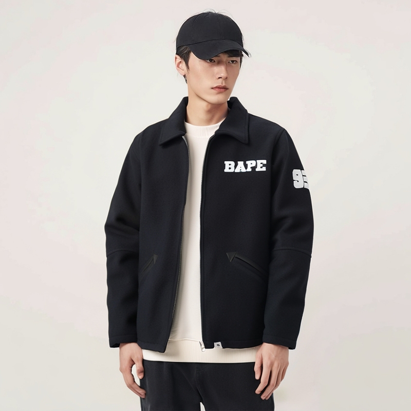 Мужская куртка A BATHING APE FW23 MELTON ZIP JACKET (черная) — фото 2