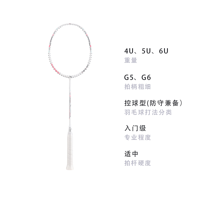 Li Ning Thunder Mini Cannon Badminton Rackets Control Type All around Defense Entry level Unisex Single Racket White